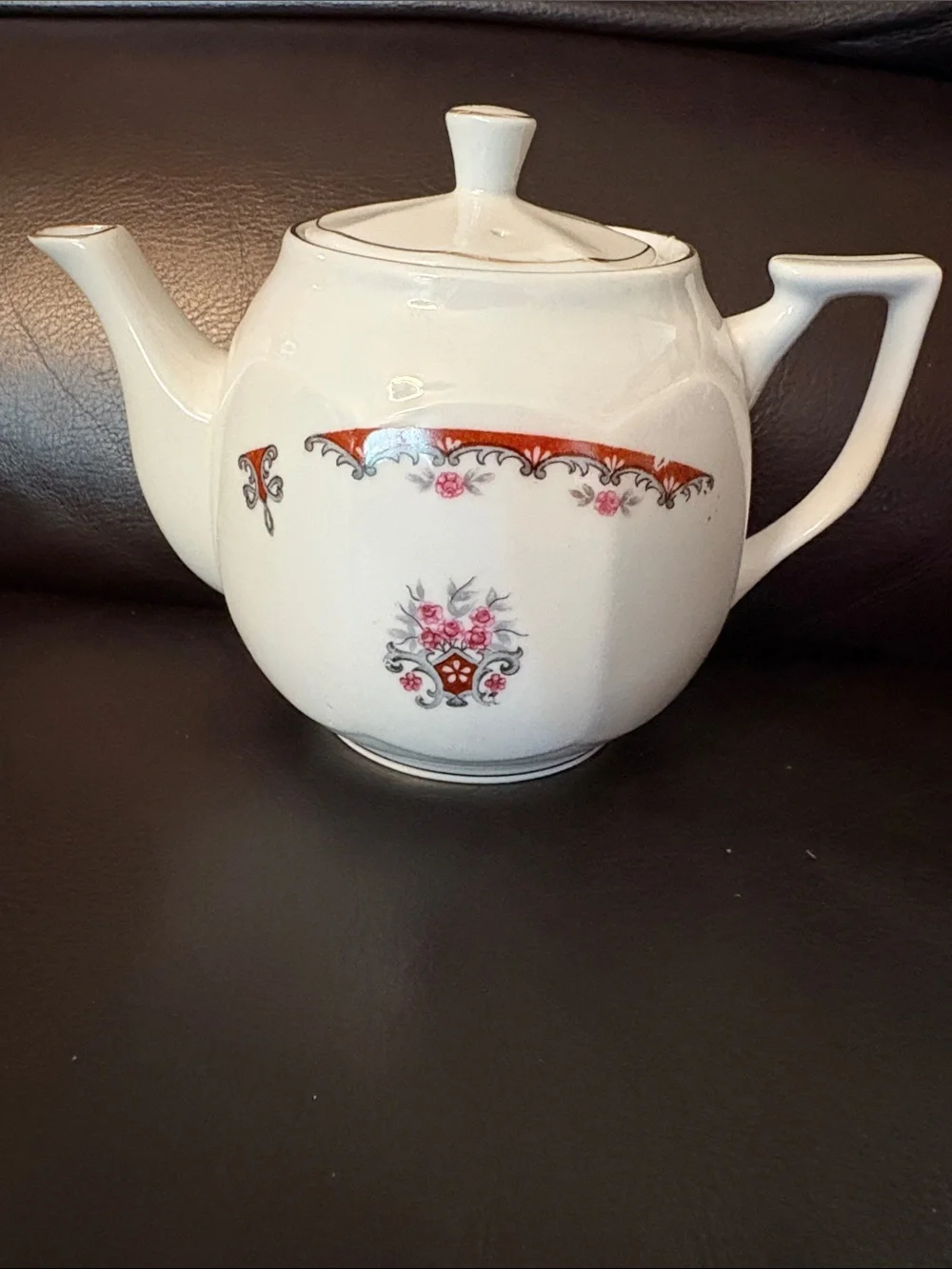 Golden China C. V. H. Classic White Porcelain Teapot with Pink Floral Accent